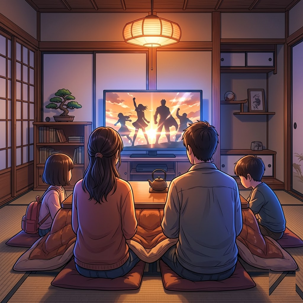 Family watching anime together